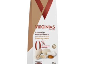 Almendra caramelizada con chocolate blanco y coco 0%